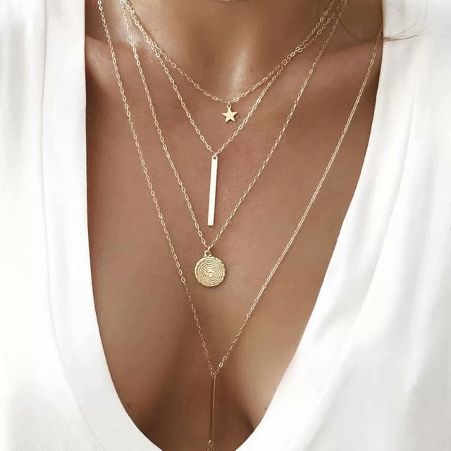 17KM New Multilayer Cross Gold Pendant Necklaces For Women Punk Letter Choker Necklace 2020 Fashion Words Jewelry Party Gift