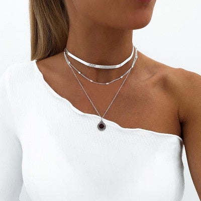 3 Layed Choker Necklaces Collar Women Chokers Gold/Silver Color Metal Chain Necklace for Female Collier