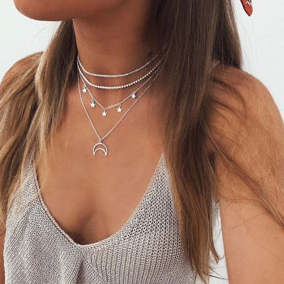 3 Layed Choker Necklaces Collar Women Chokers Gold/Silver Color Metal Chain Necklace for Female Collier