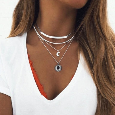 3 Layed Choker Necklaces Collar Women Chokers Gold/Silver Color Metal Chain Necklace for Female Collier