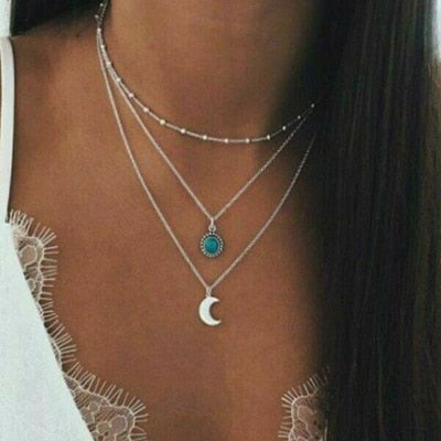 3 Layed Choker Necklaces Collar Women Chokers Gold/Silver Color Metal Chain Necklace for Female Collier