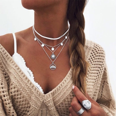 3 Layed Choker Necklaces Collar Women Chokers Gold/Silver Color Metal Chain Necklace for Female Collier