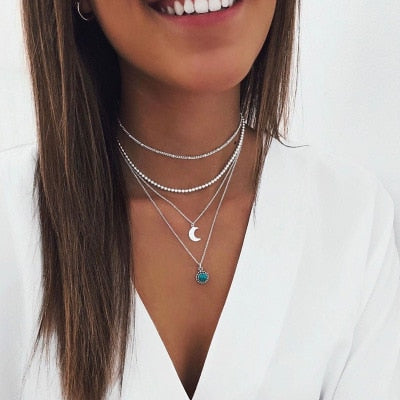 3 Layed Choker Necklaces Collar Women Chokers Gold/Silver Color Metal Chain Necklace for Female Collier