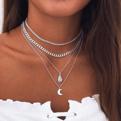 3 Layed Choker Necklaces Collar Women Chokers Gold/Silver Color Metal Chain Necklace for Female Collier