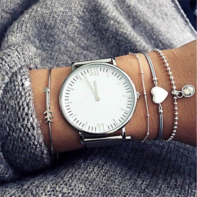 4 Pcs/Set Bohemian Silver Color Tassel Round Bracelet Set for Women Multilayer Pendant Bracelet 2020 Fashion Jewelry