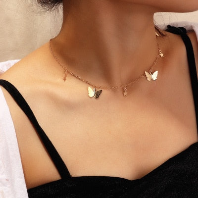 3 Layed Choker Necklaces Collar Women Chokers Gold/Silver Color Metal Chain Necklace for Female Collier