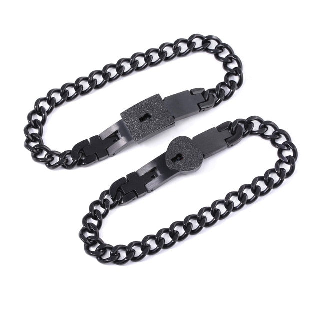 A Couple Lovers Jewelry Love Heart Lock Bracelet Stainless Steel Bracelets Bangles Key Pendant Necklace Jewelry Dropshipping